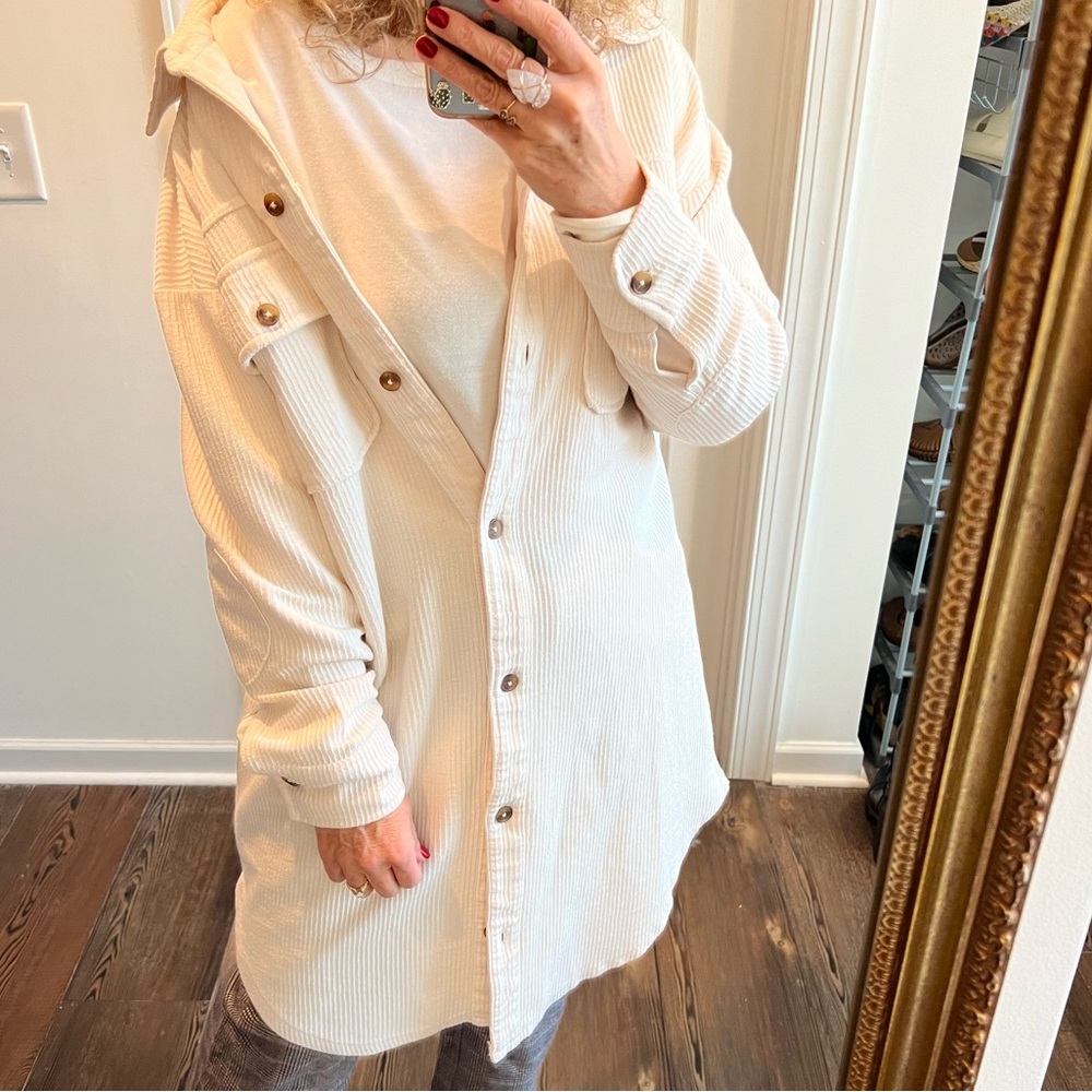 Anthropologie PILCRO cream colored duster jacket shirt dress